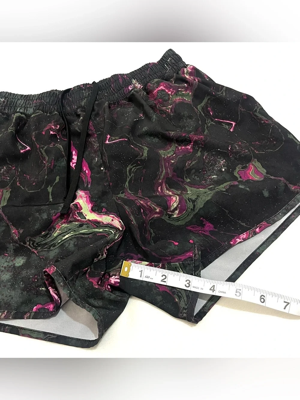 Champion Women’s Black Marble Print Athletic Running Shorts with Liner Sz Small